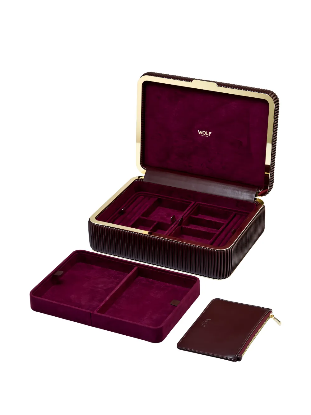 Wolf Medium Bella Jewellery Box (11cm X 20cm) In Burgundy