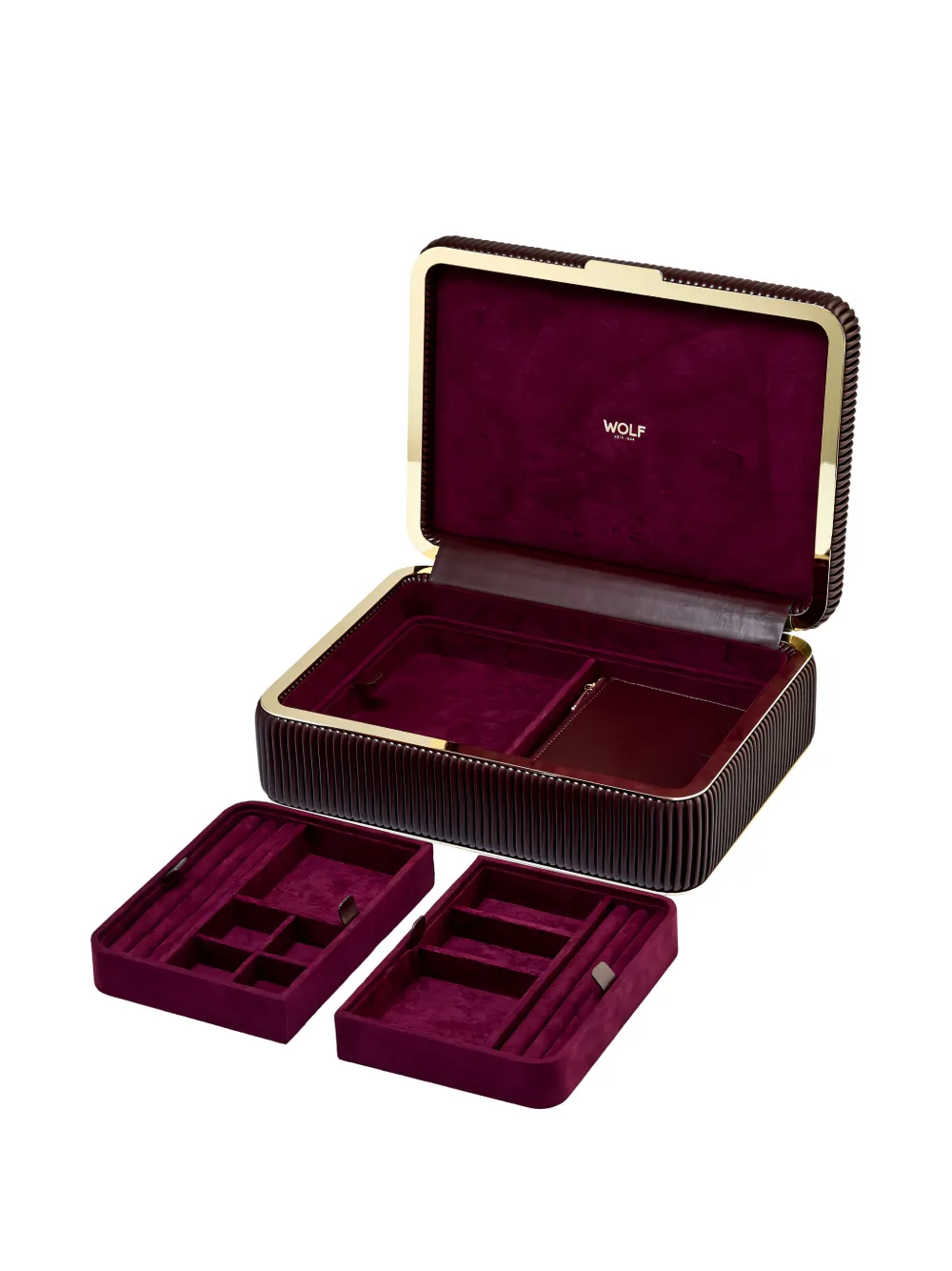 Wolf Medium Bella Jewellery Box (11cm X 20cm) In Burgundy