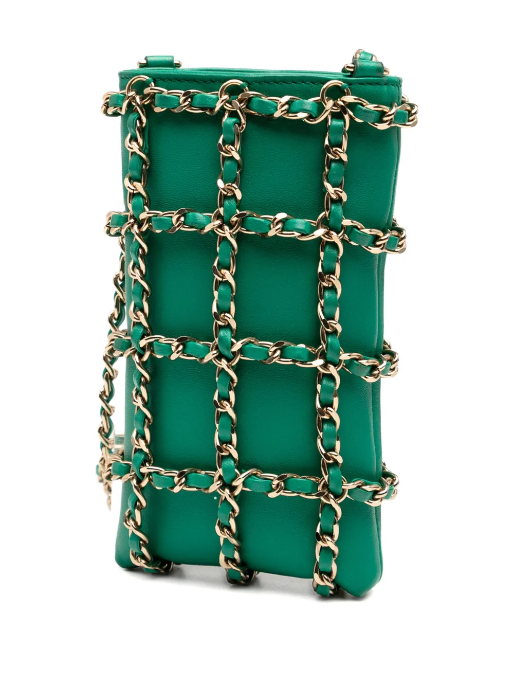 CHANEL Pre-owned 2020 Lambskin Tech Me Out Clutch With Chain Crossbody Bag In Green