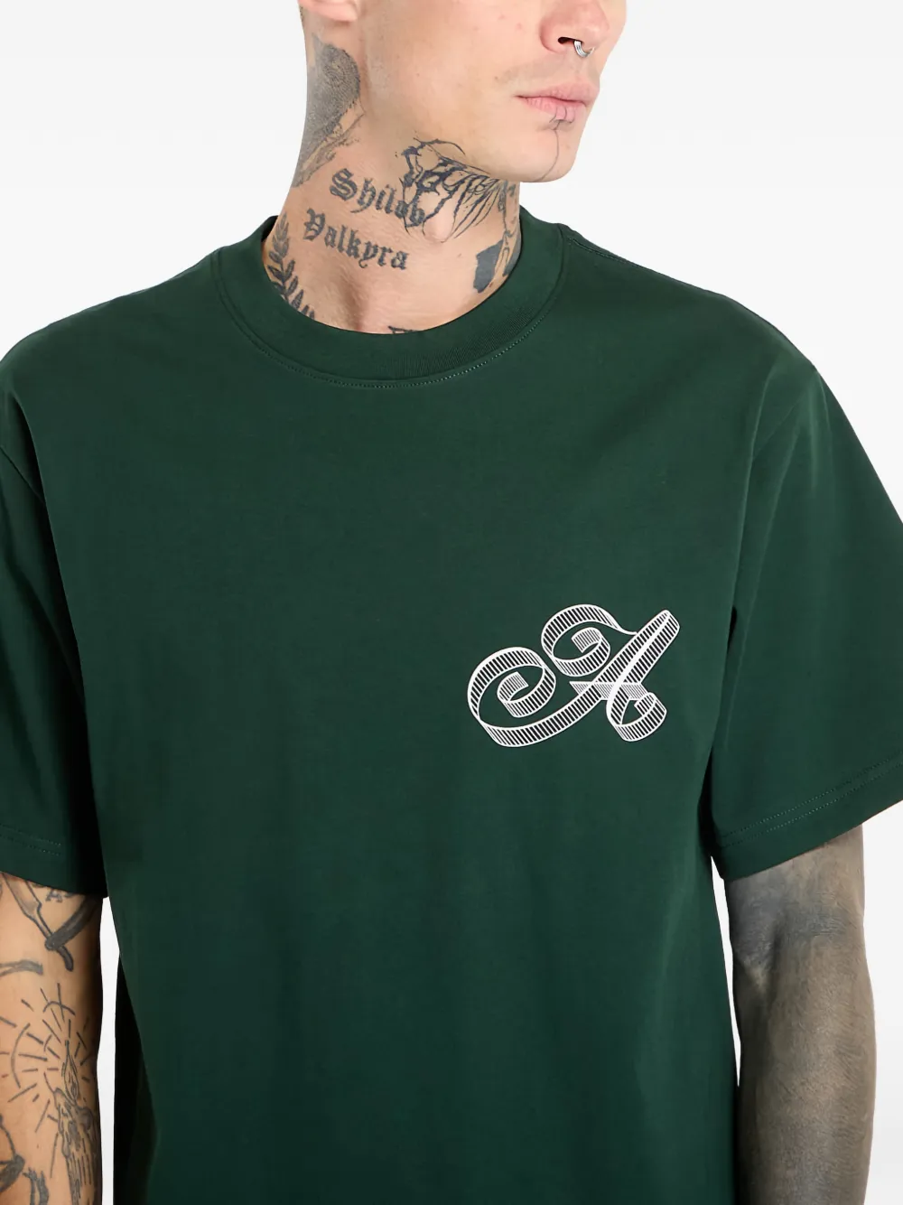 Awake Ny Mens Green Script Crewneck Cotton-jersey T-shirt In Green