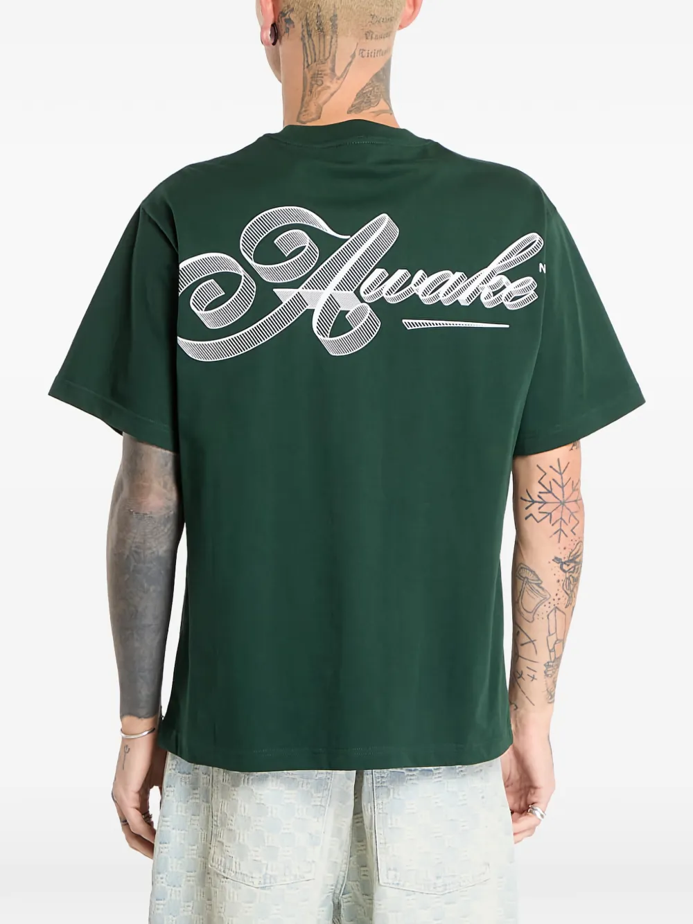Awake Ny Mens Green Script Crewneck Cotton-jersey T-shirt In Green