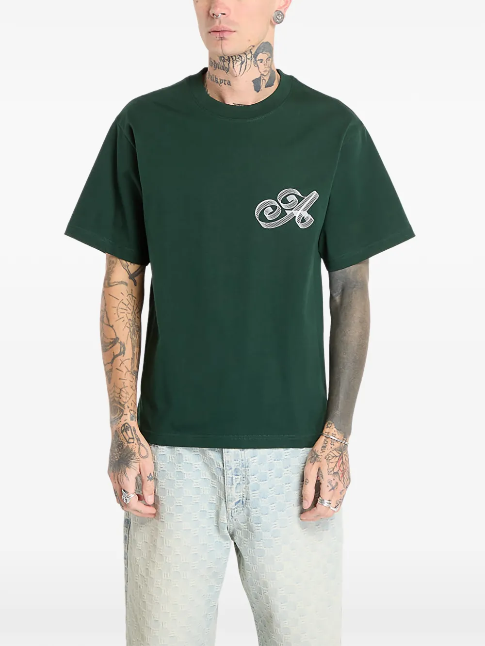 Awake Ny Mens Green Script Crewneck Cotton-jersey T-shirt In Green