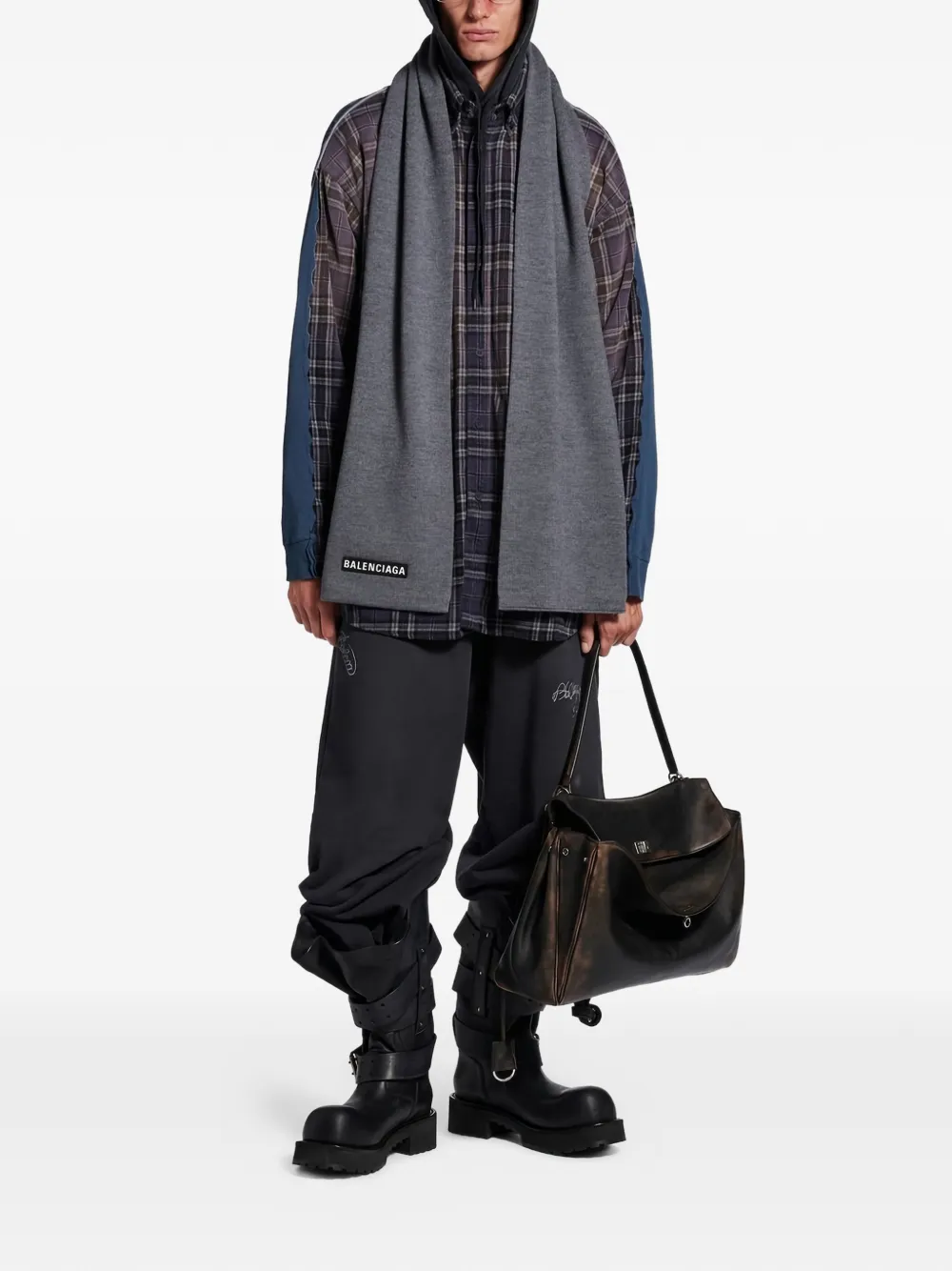 Balenciaga logo-patch scarf - Grijs