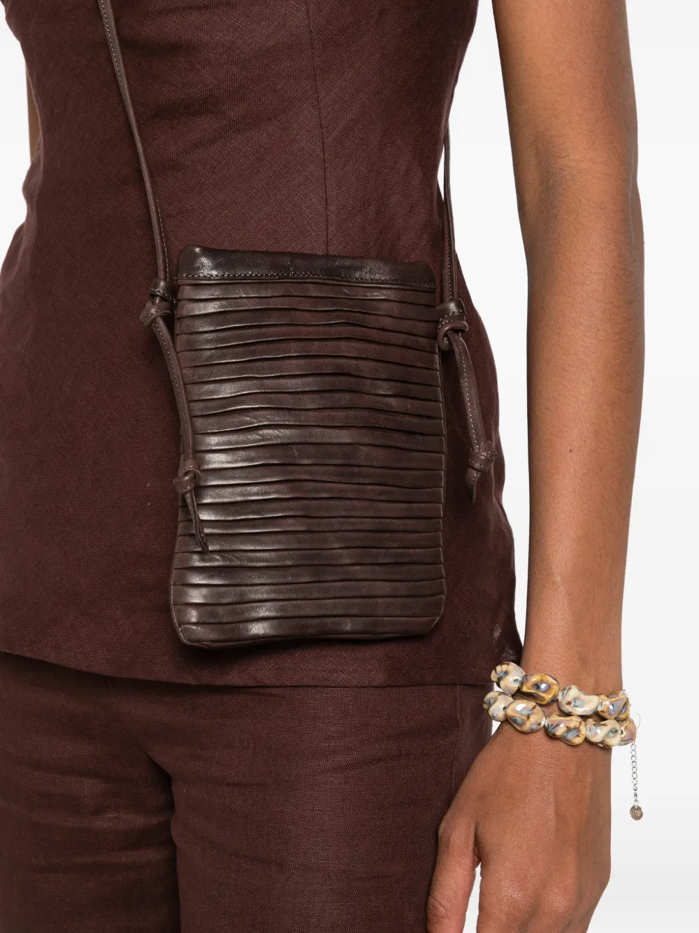 Sommet Pleated Satchel Knot Detail Cross Body Bag In Brown
