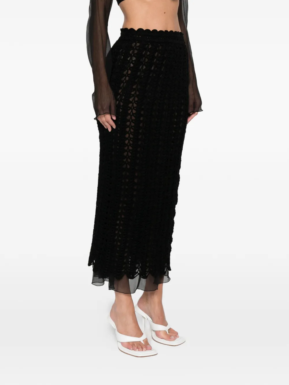 Atu Body Couture Crochet Trim Midi Skirt In Black