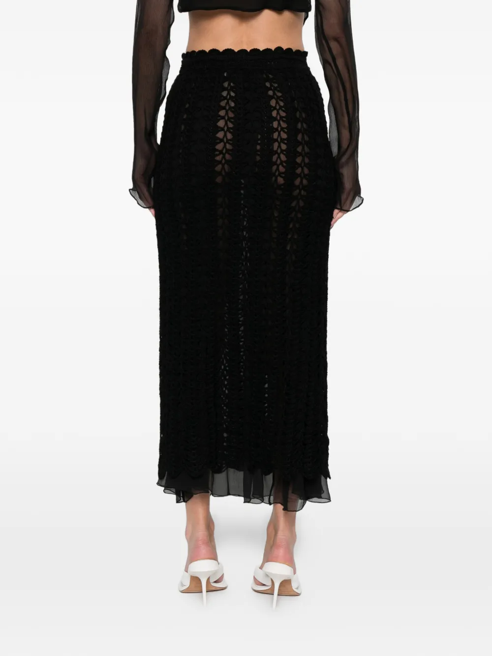 Atu Body Couture Crochet Trim Midi Skirt In Black