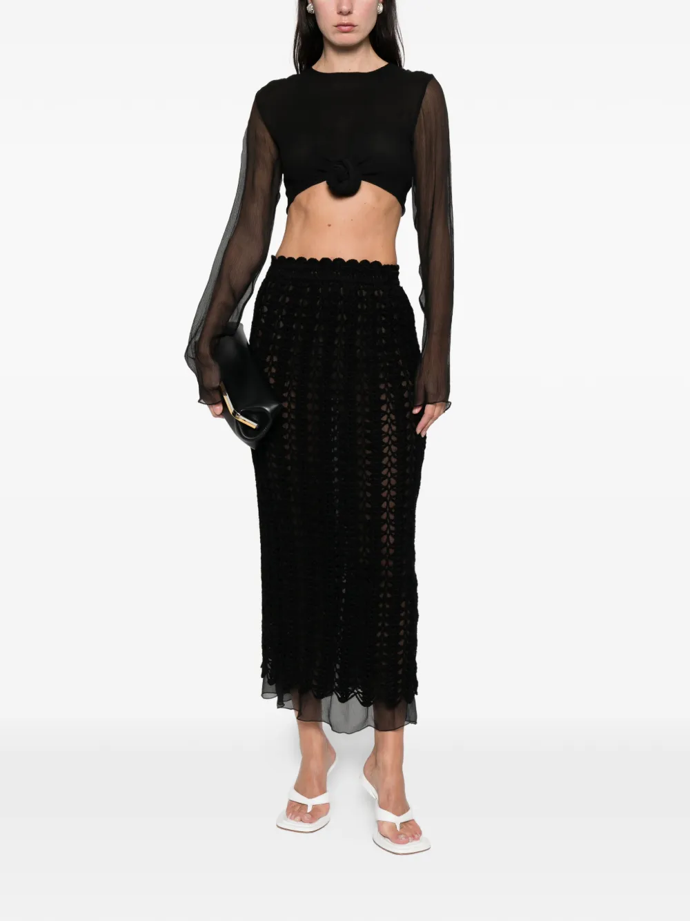 Atu Body Couture Crochet Trim Midi Skirt In Black