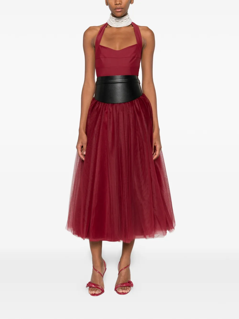 Atu Body Couture halterneck tulle-skirt midi dress - Rood