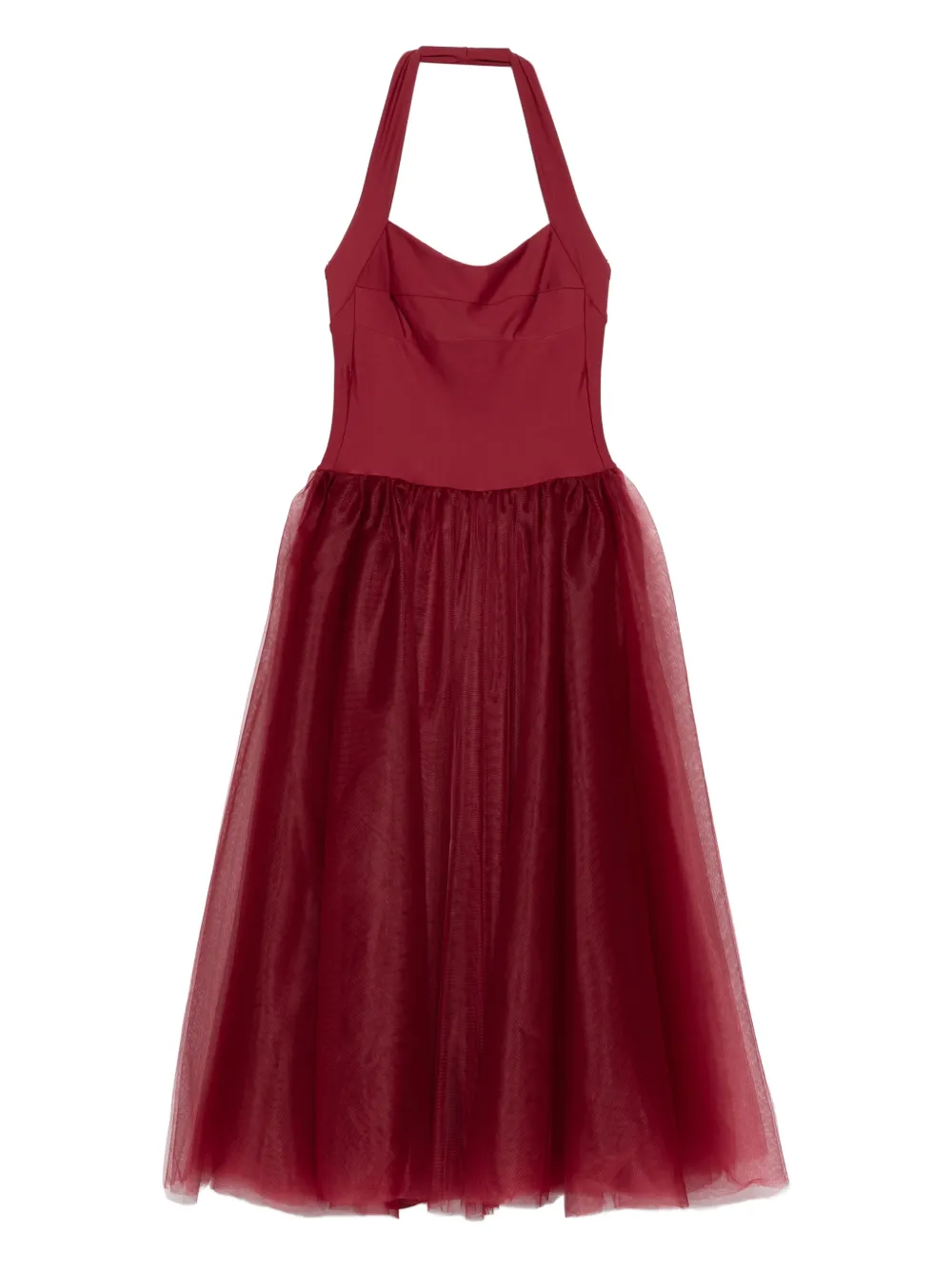 Atu Body Couture Halterneck Tulle-skirt Midi Dress In Red