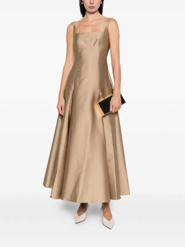 green emerald velvet dress Velda Sequin Halter Square Neck Ruched Waist Back Lace-Up Drape Flare Maxi Dress main image 1