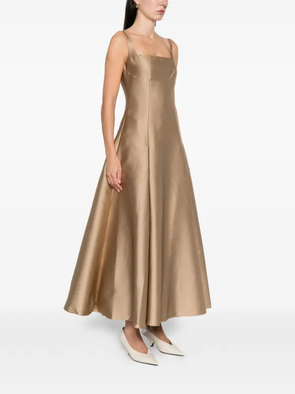 slim fit dress slacks SEMSEM Draped Silk-Blend Plissé-lamé Gown in Gold main image 1