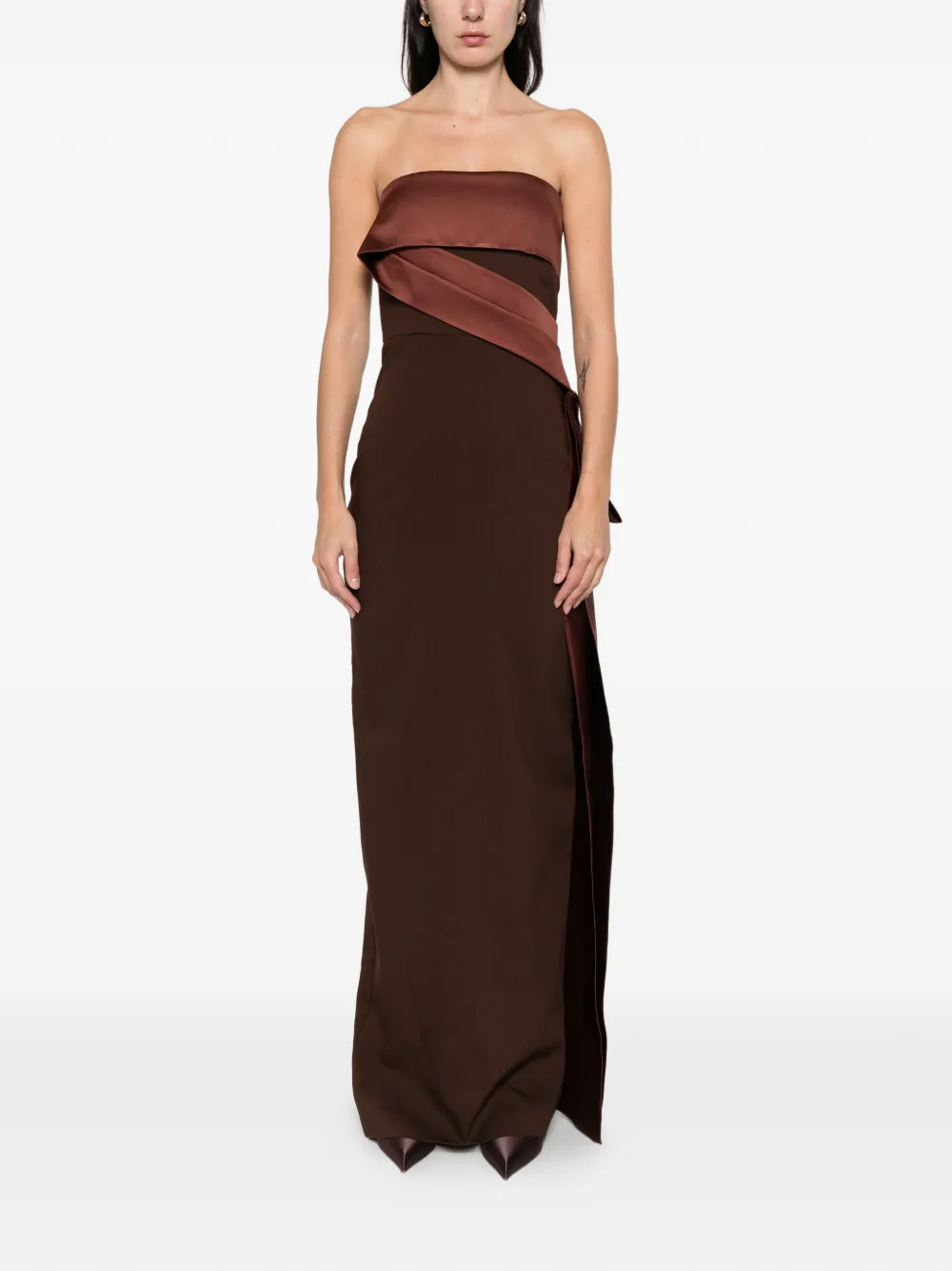 Roland Mouret Strapless maxi-jurk met strikdetail Bruin