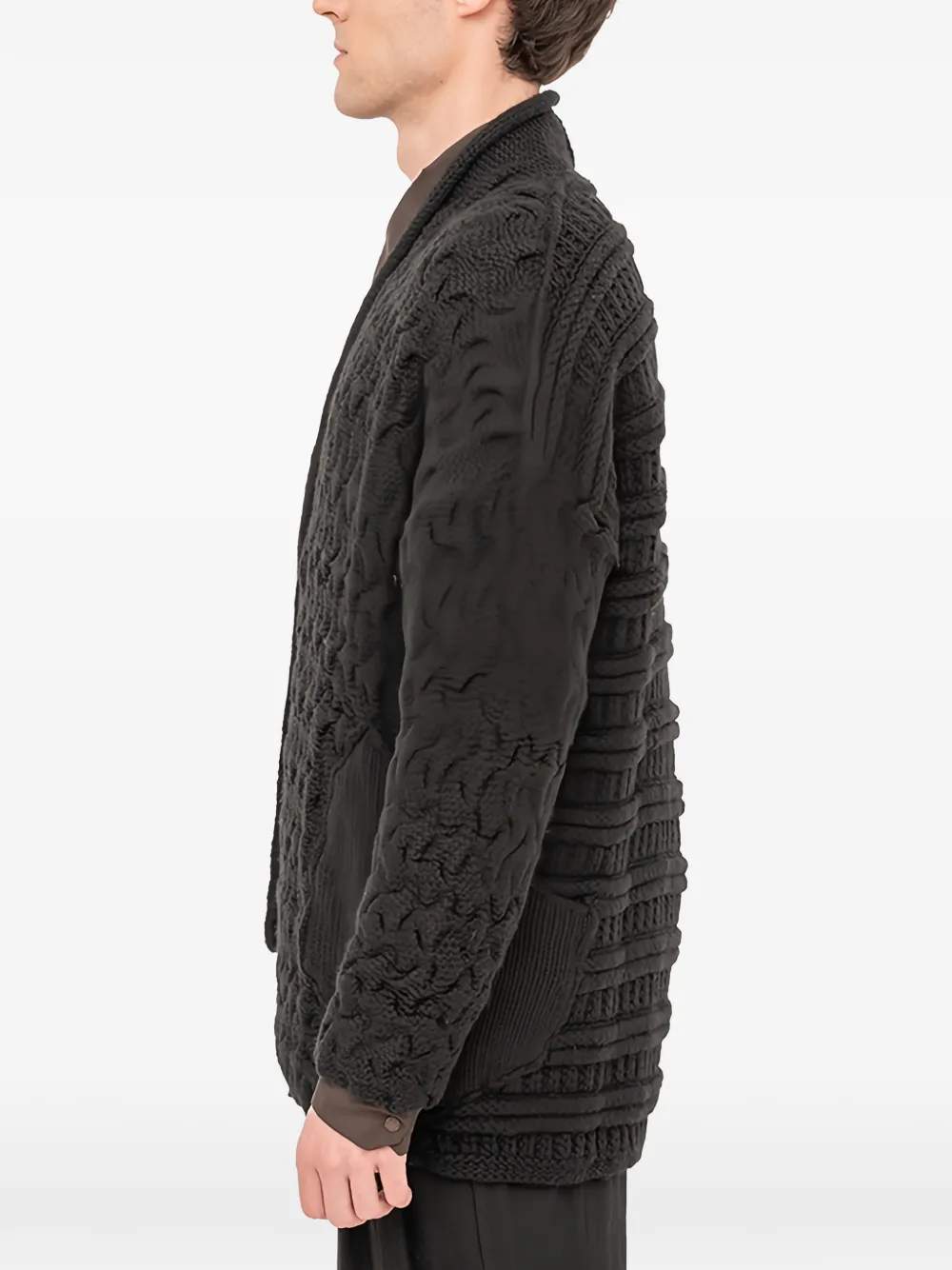 Devoa Textured Cardigan In Black