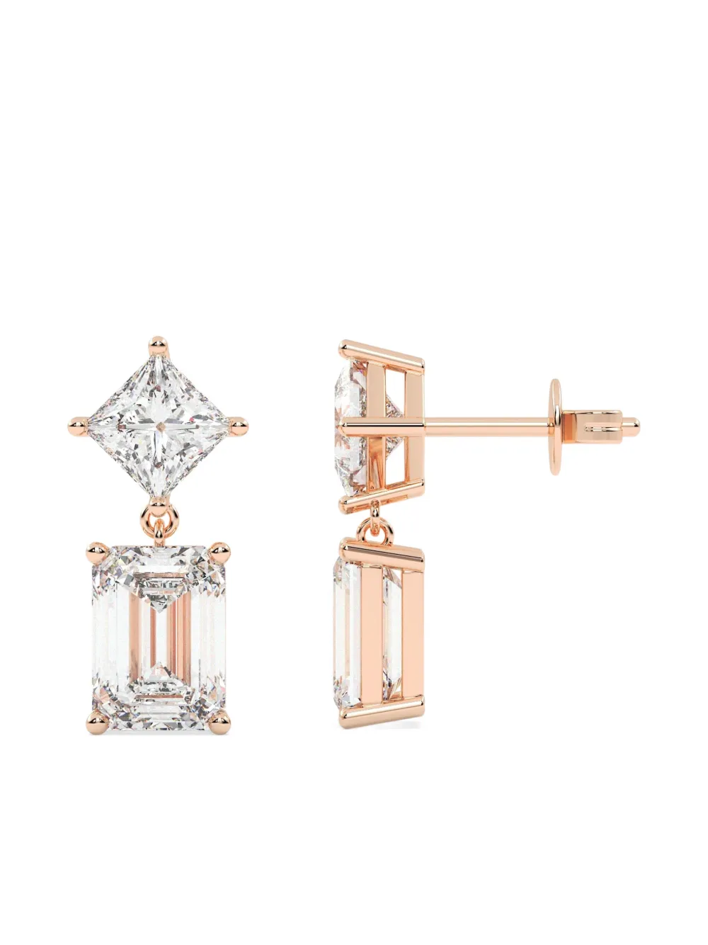 Tilla 14k Rose Gold Princess-cut Earrings In Silver