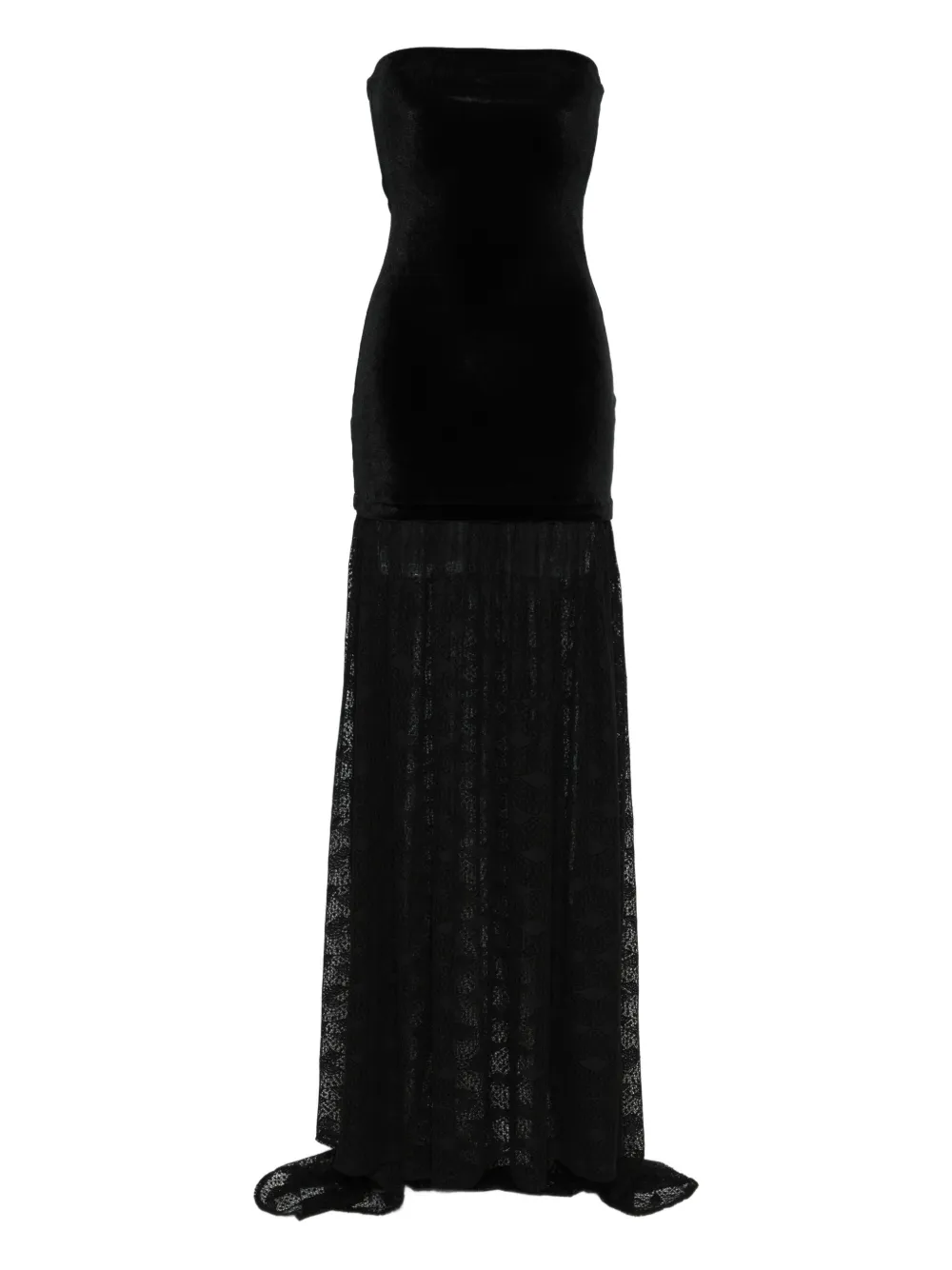Atu Body Couture Strapless Lace-panel Maxi Dress In Black