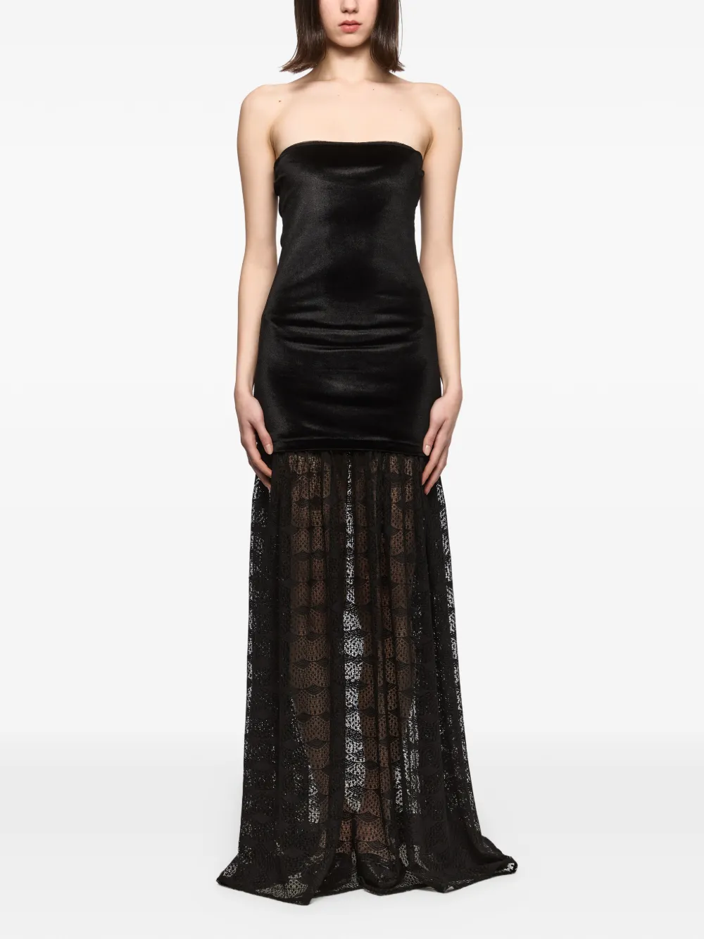 Atu Body Couture strapless lace-panel maxi dress - Schwarz