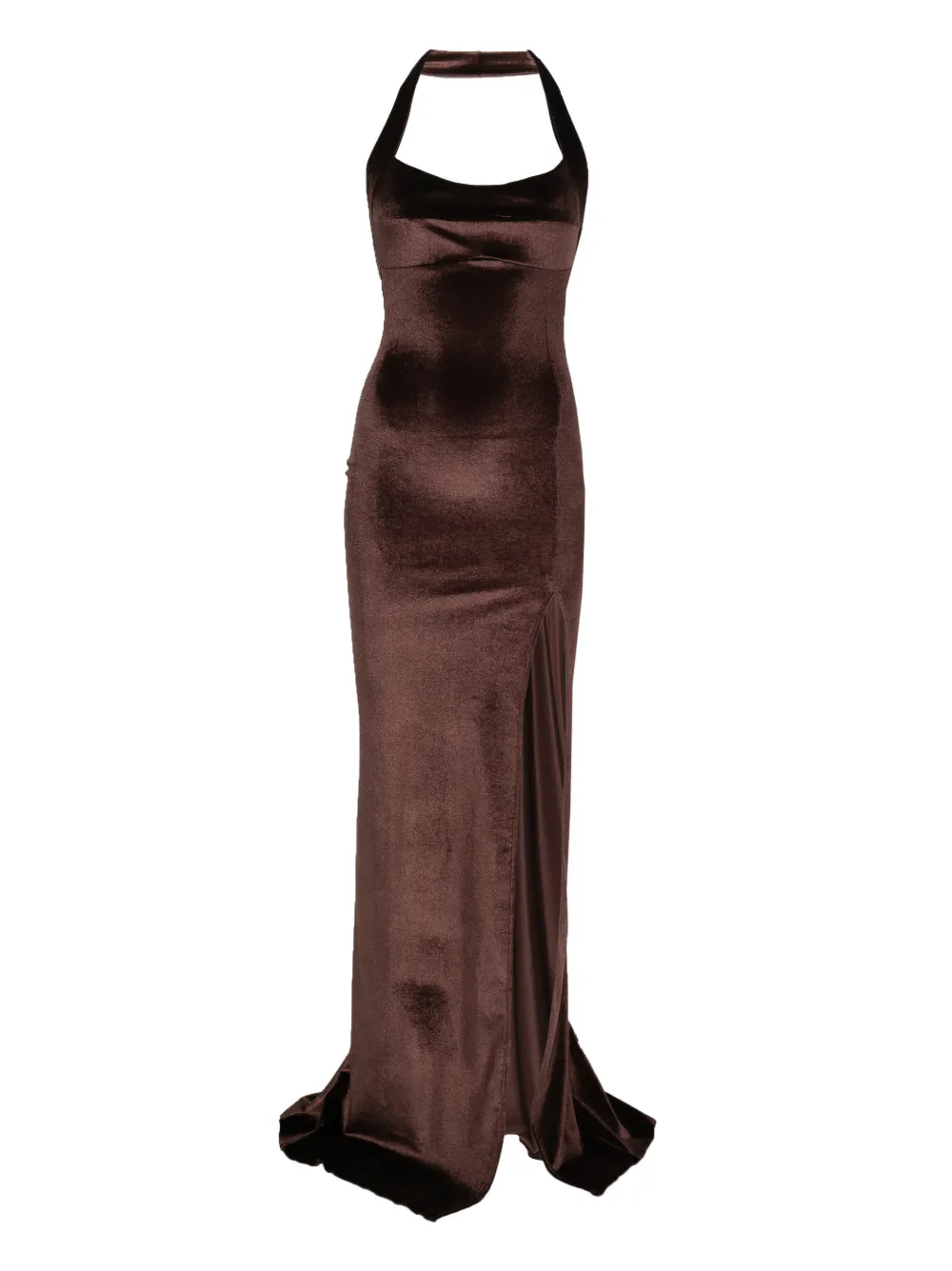 Atu Body Couture halterneck leg-slit maxi dress - Brown