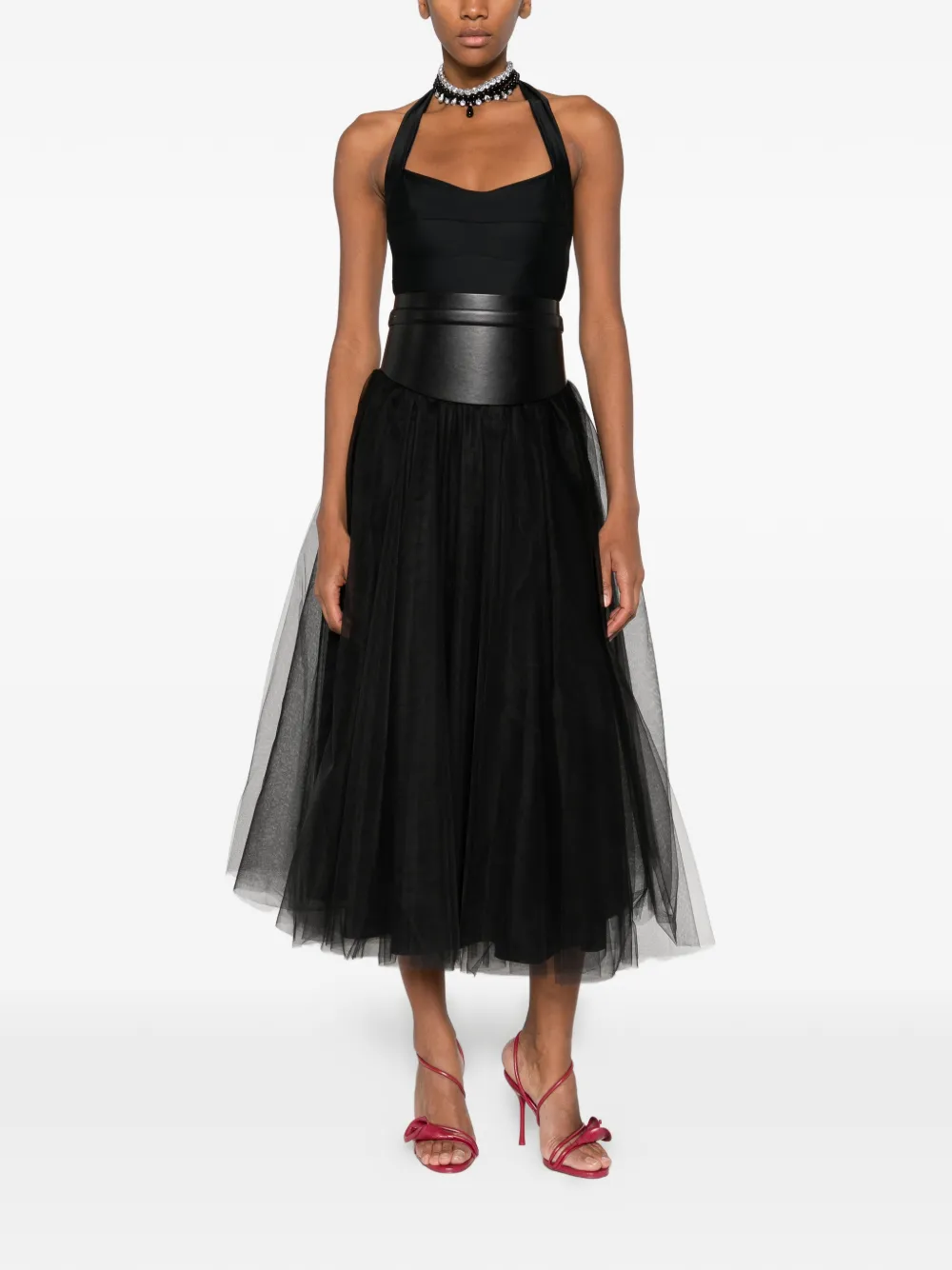 Atu Body Couture halterneck tulle-skirt midi dress - Zwart