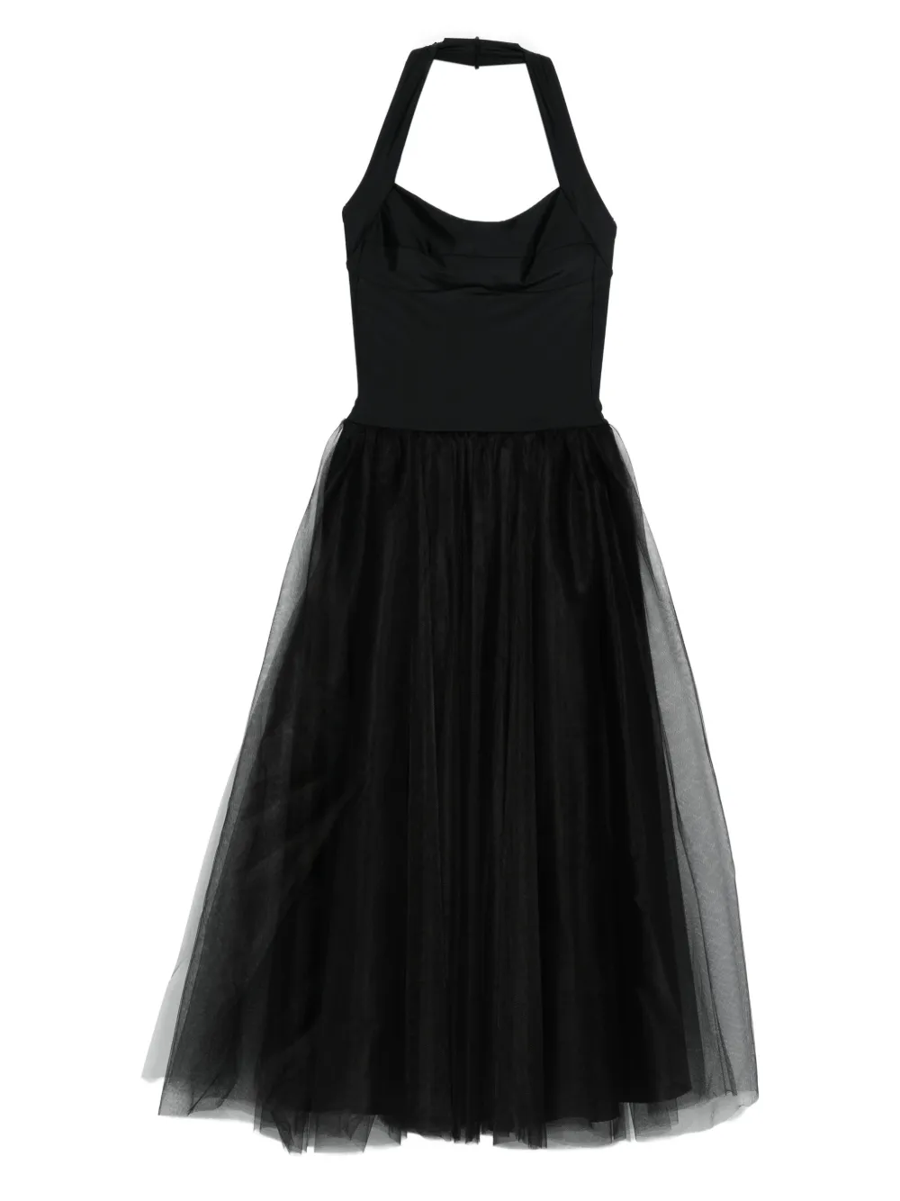 Atu Body Couture Halterneck Tulle-skirt Midi Dress In Black
