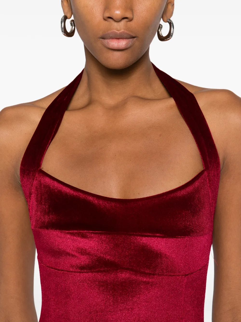 Atu Body Couture Halterneck Velvet Maxi Dress In Red