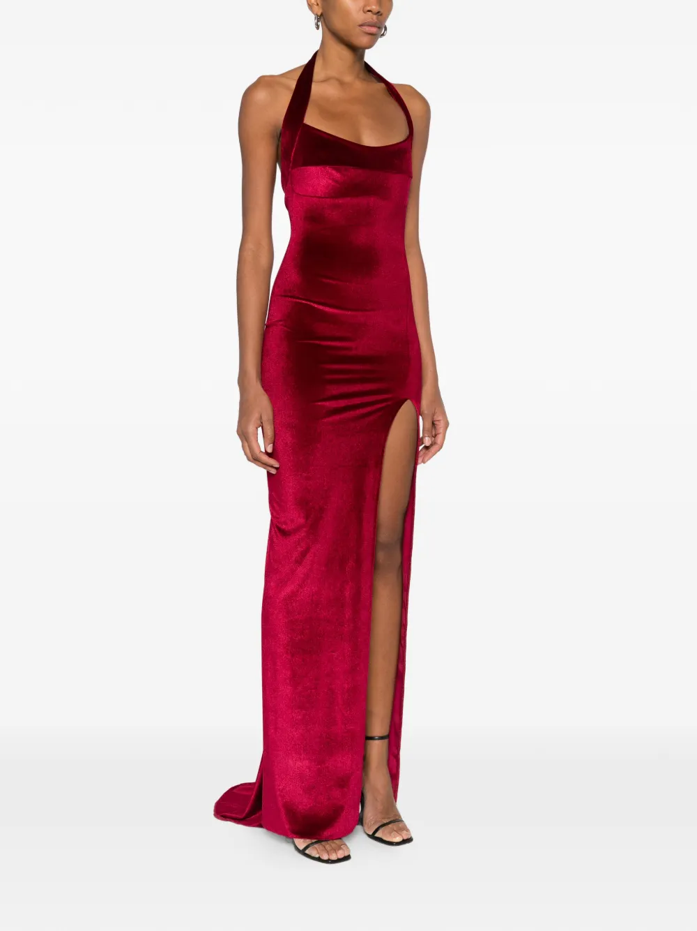 Atu Body Couture Halterneck Velvet Maxi Dress In Red