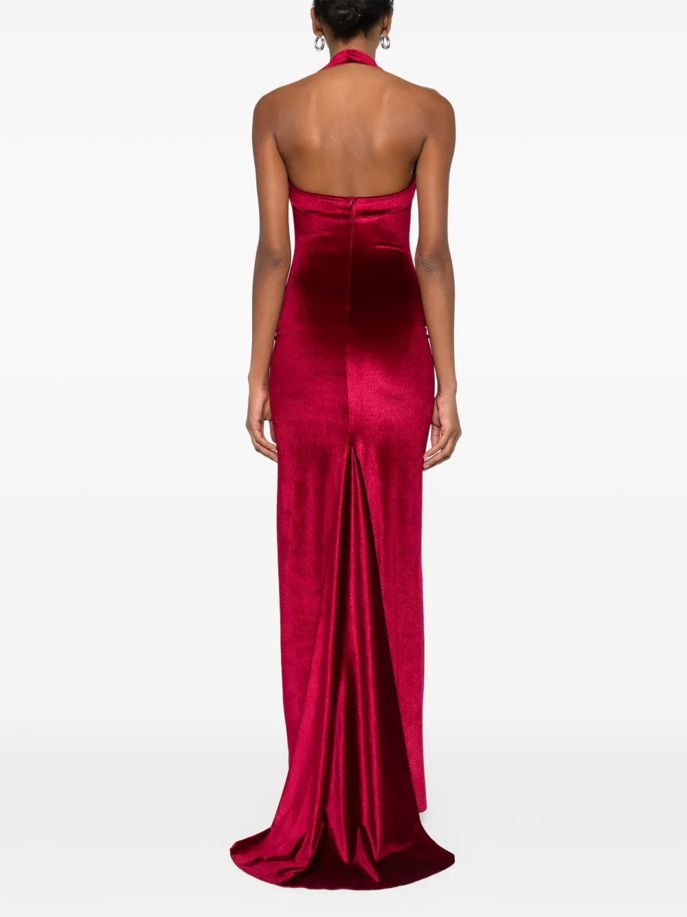 Atu Body Couture Halterneck Velvet Maxi Dress In Red