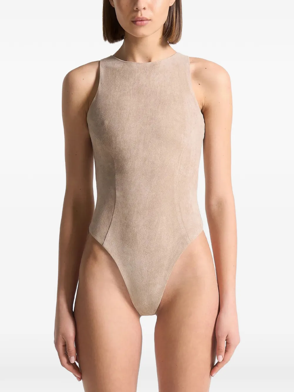 Manière De Voir Adele Racer-neck Bodysuit In Neutral