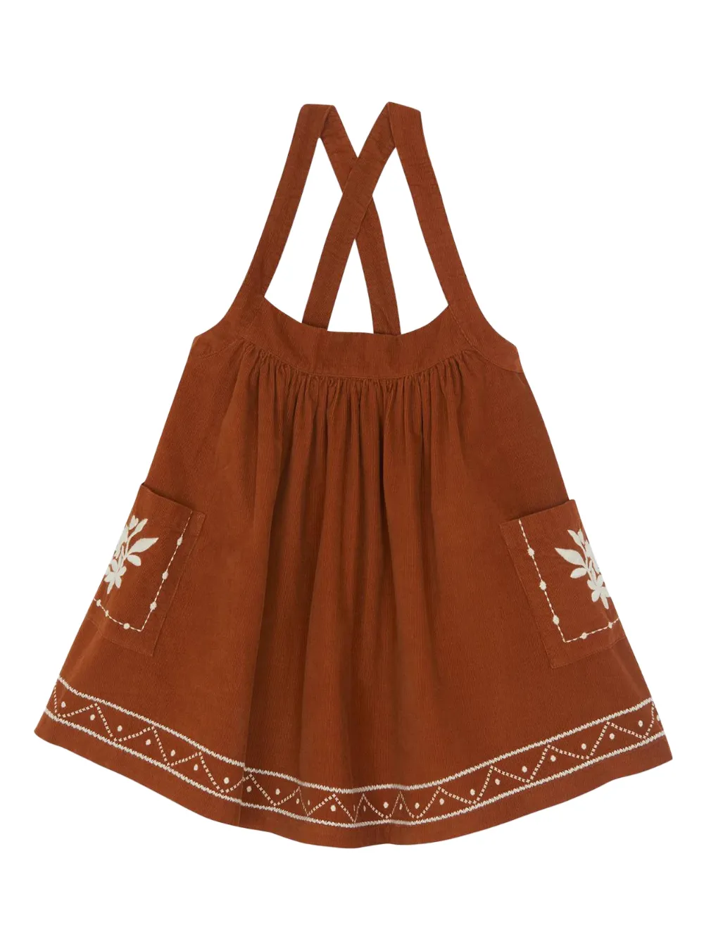 Bonton embroidery pocket dress - Marrone