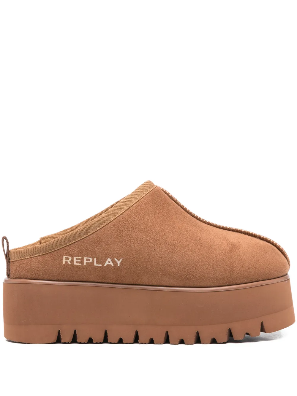 Replay Topstitch Calf Suede Mules In Multi