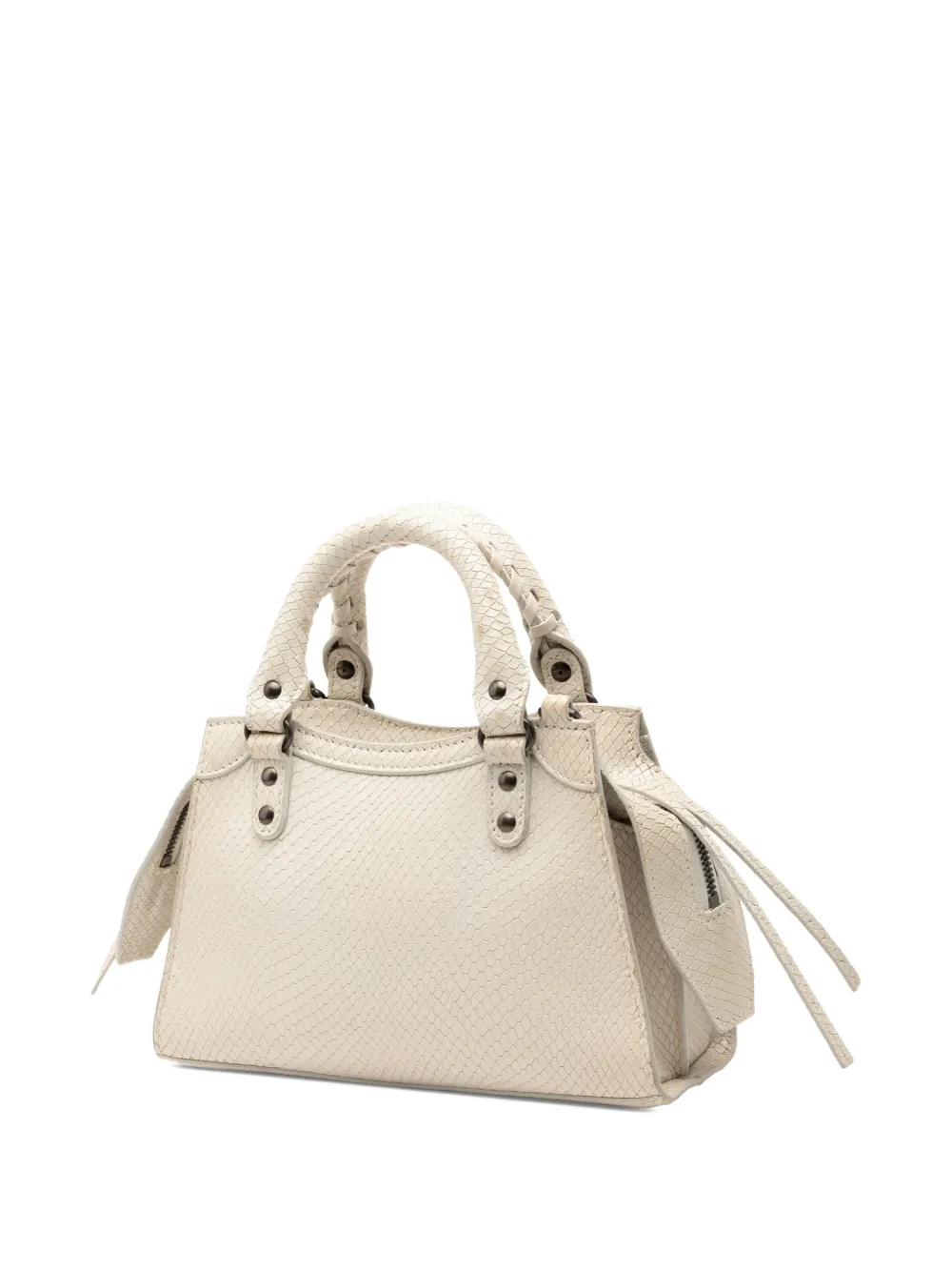BALENCIAGA Pre-owned 2021 Mini Python Embossed Calfskin Neo Classic City Satchel In White
