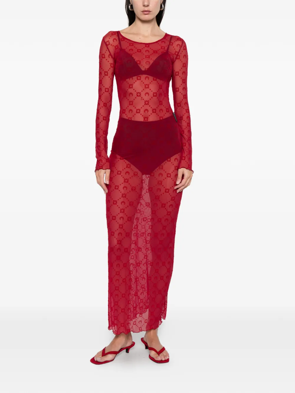 Marine Serre patterned long-sleeve maxi dress - Rood