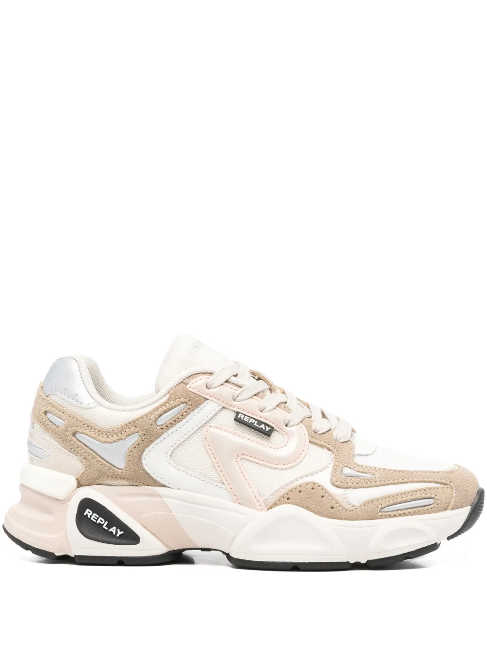 Replay Lace-up Panelled Sneakers In Neutral