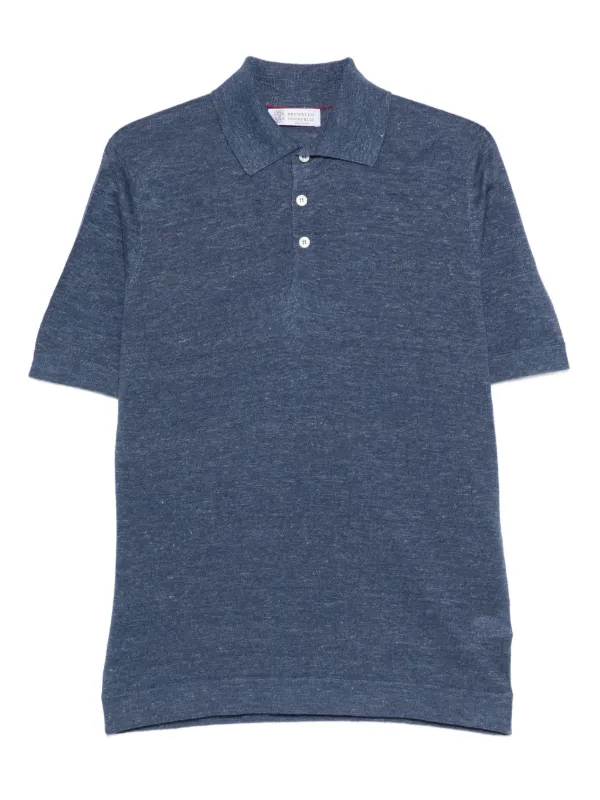 Brunello Cucinelli Button Linen Polo Shirt in Blue