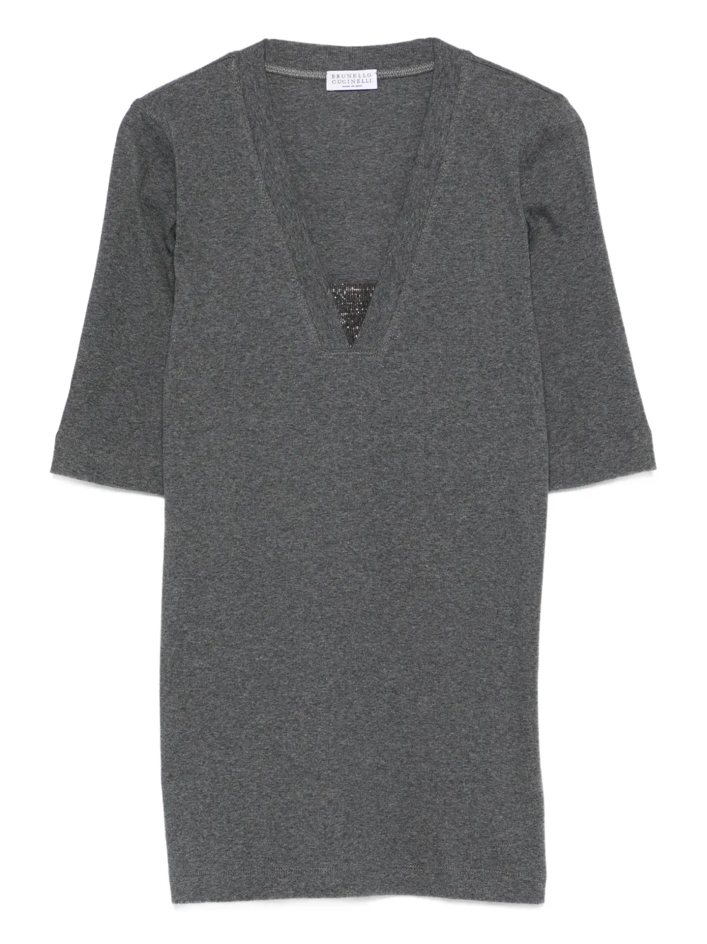 Brunello Cucinelli V-neck embellished T-shirt - Grigio