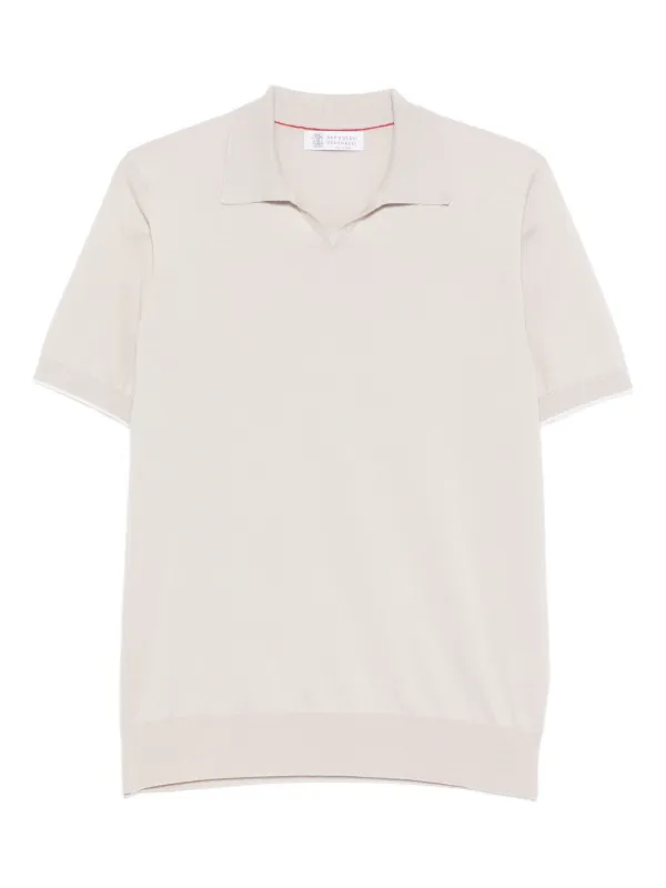 Brunello Cucinelli Knitted Cotton Polo Shirt | Neutrals | FARFETCH