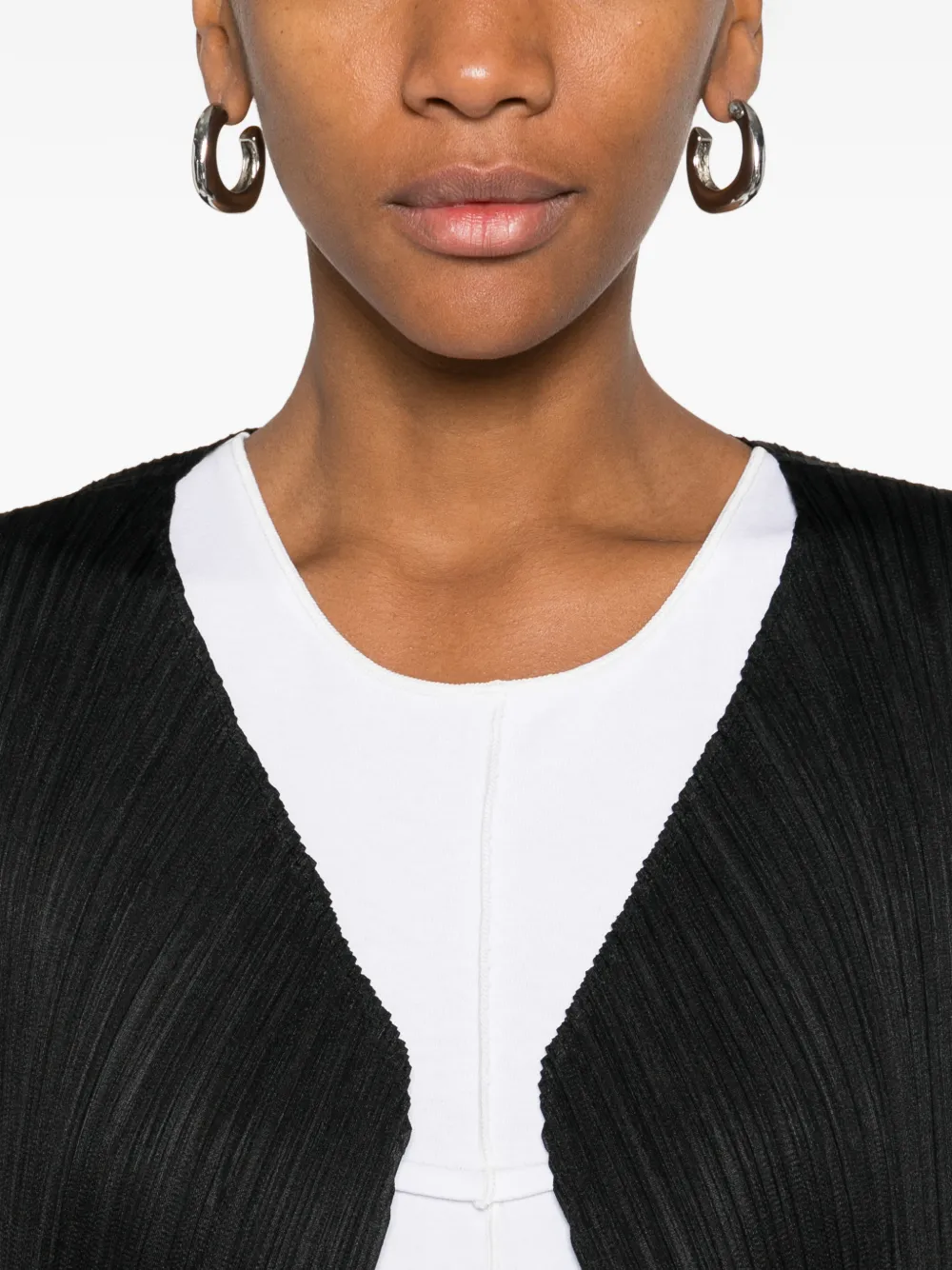 Pleats Please Issey Miyake Jas met geplooid effect en open voorkant Zwart