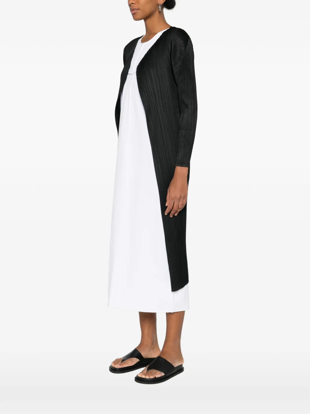 Pleats Please Issey Miyake オープンフロント コート | ブラック