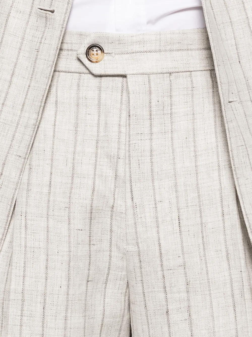 Brunello Cucinelli Gestreept pak met dubbele rij knopen Beige