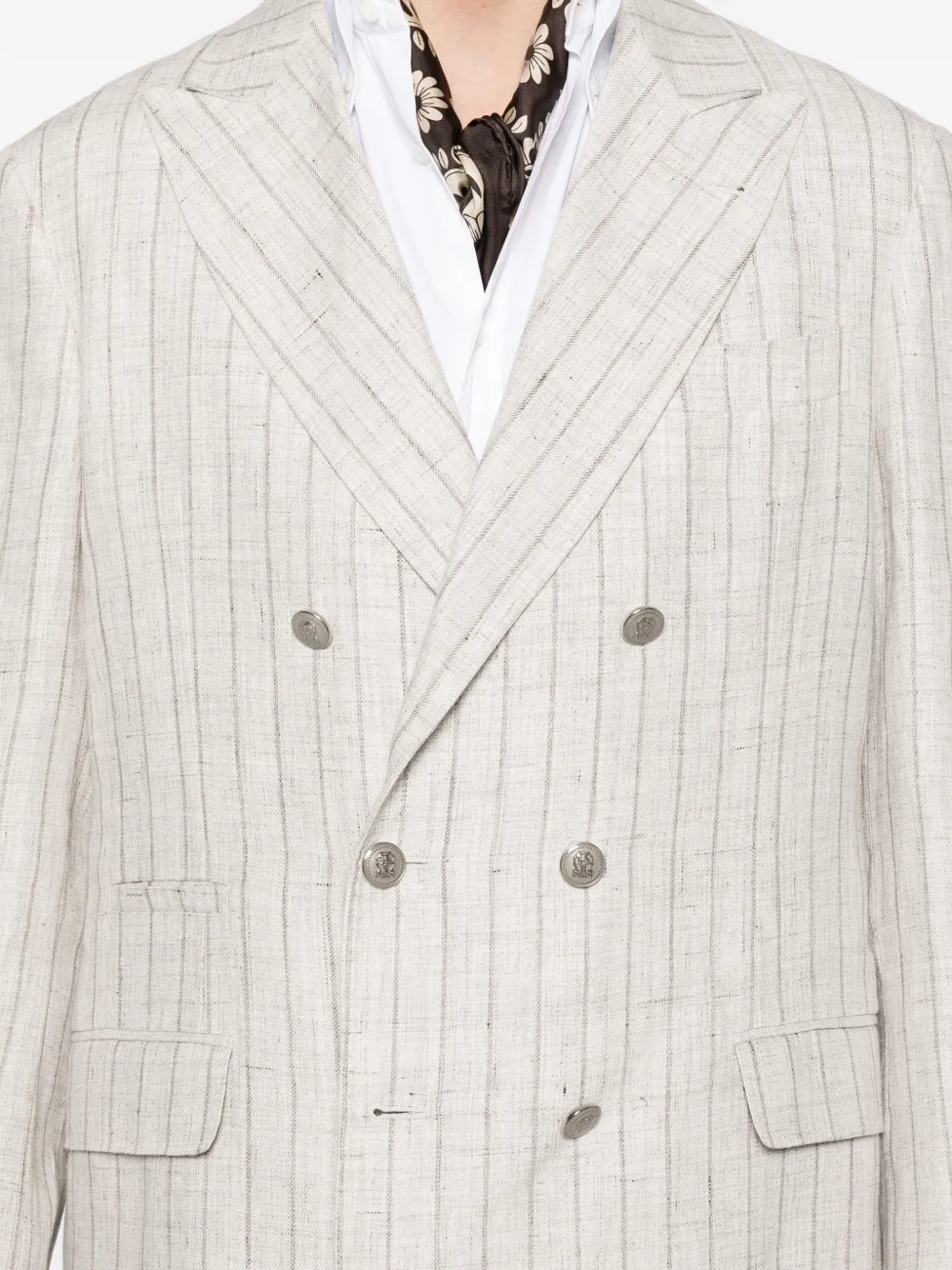 Brunello Cucinelli Gestreept pak met dubbele rij knopen Beige