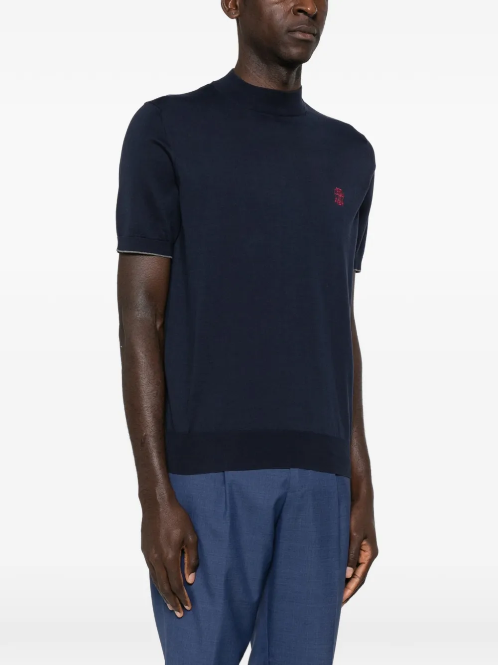 Brunello Cucinelli Gebreid T-shirt met geborduurd logo Blauw