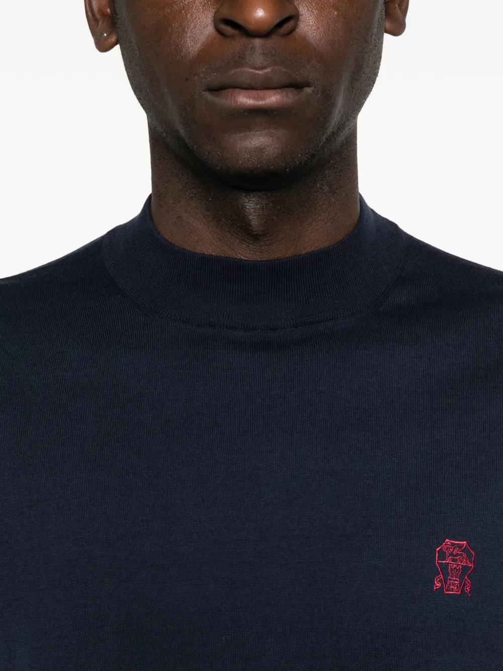 Brunello Cucinelli Gebreid T-shirt met geborduurd logo Blauw
