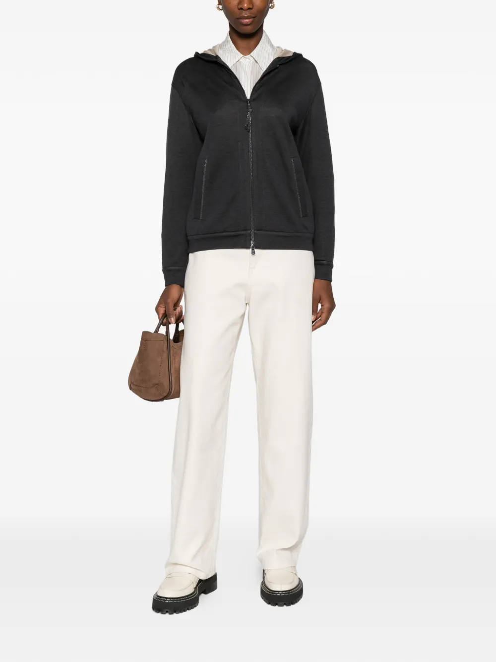 Brunello Cucinelli Zip Fastening Cotton Hoodie In Gray