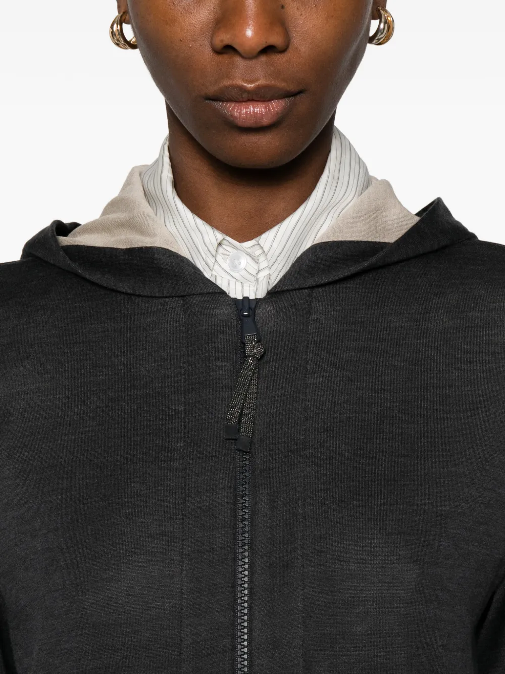 Brunello Cucinelli Zip Fastening Cotton Hoodie In Gray