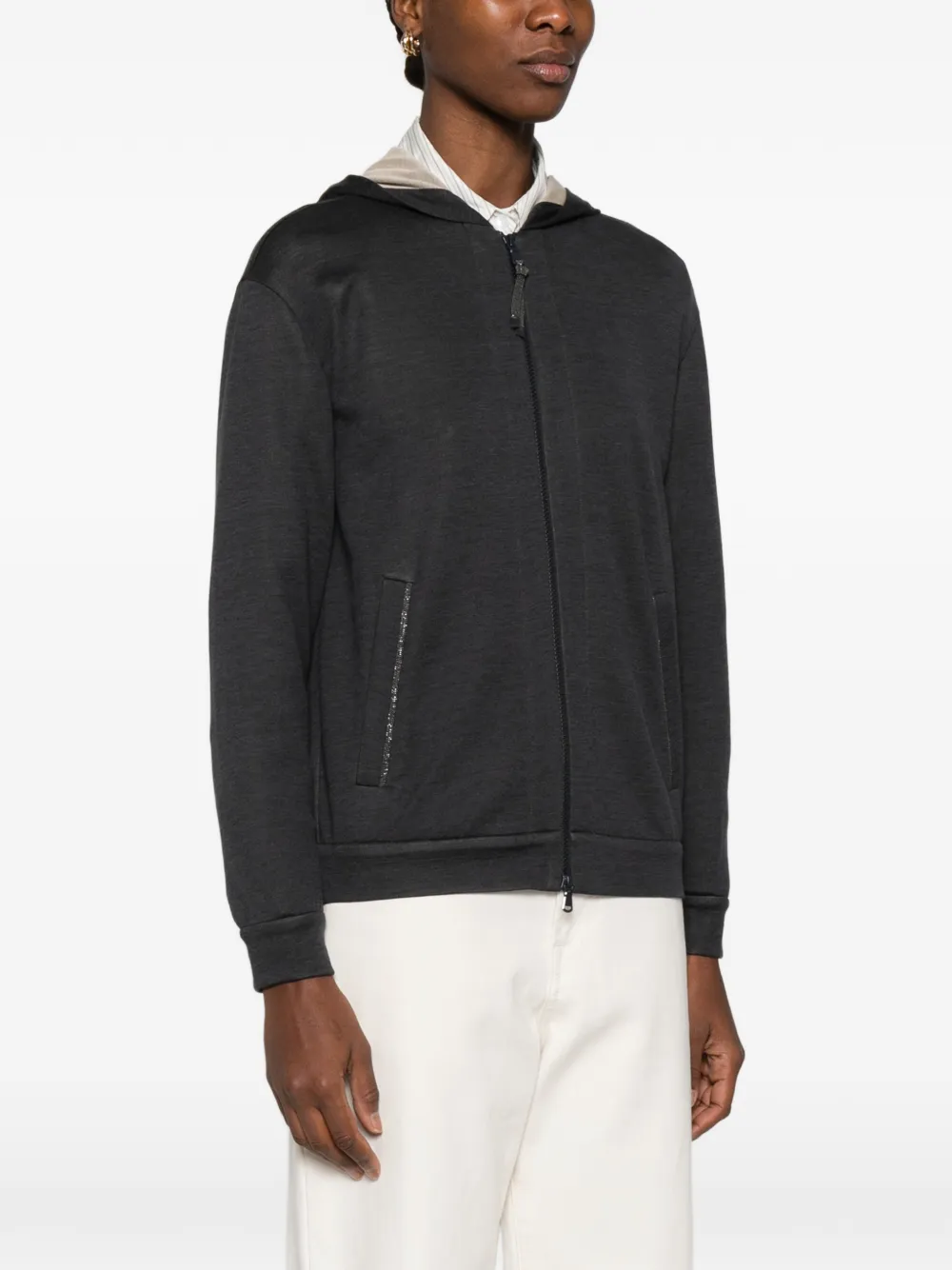 Brunello Cucinelli Zip Fastening Cotton Hoodie In Gray