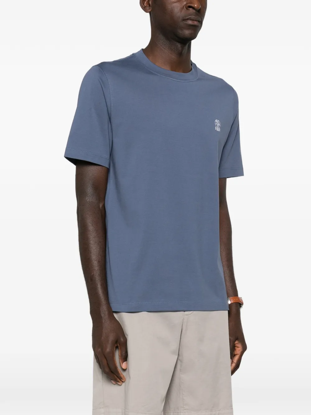 Brunello Cucinelli Jersey T-shirt met logo Blauw