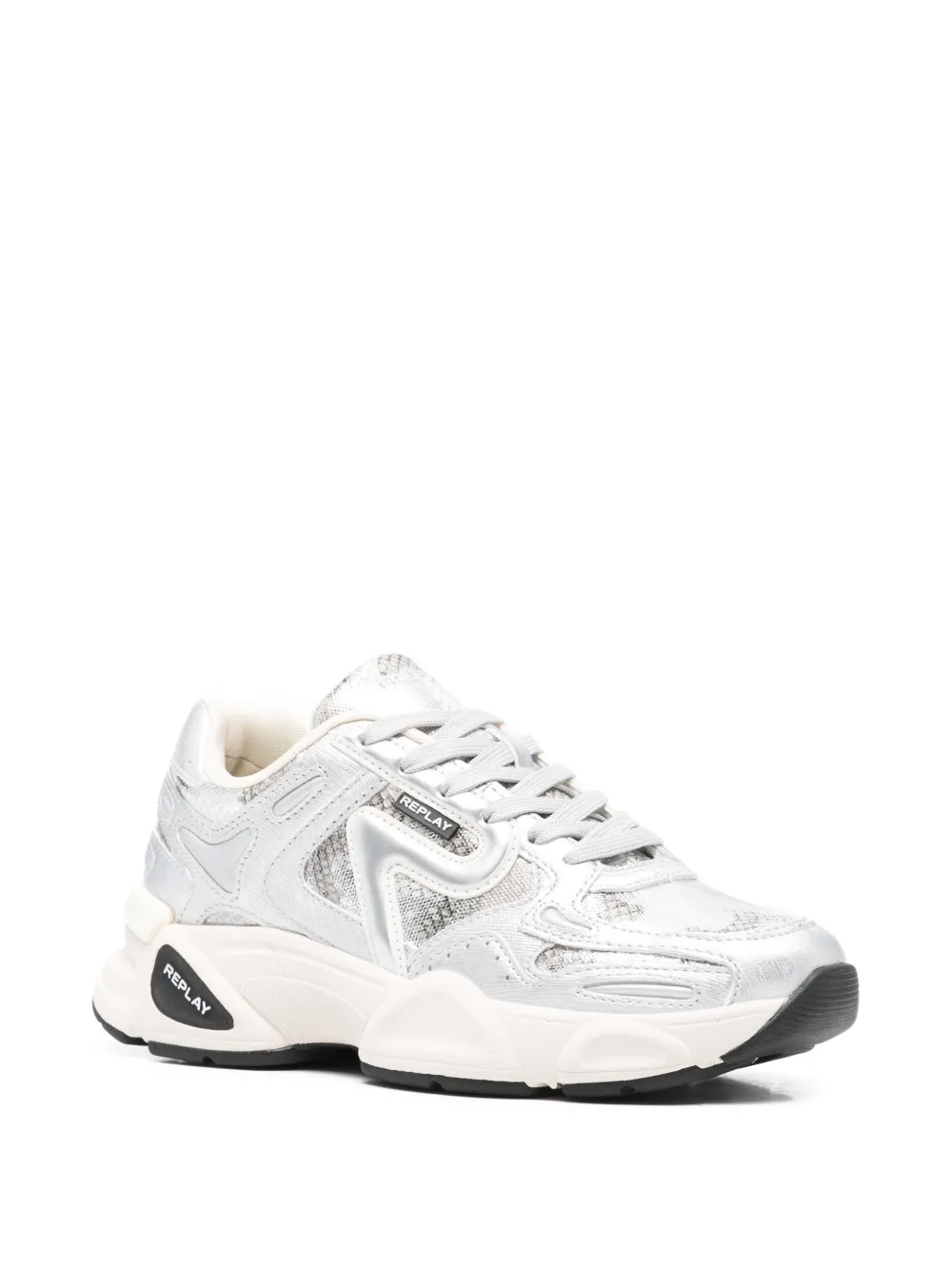 Replay Leather Panelled Trainers - Zilver
