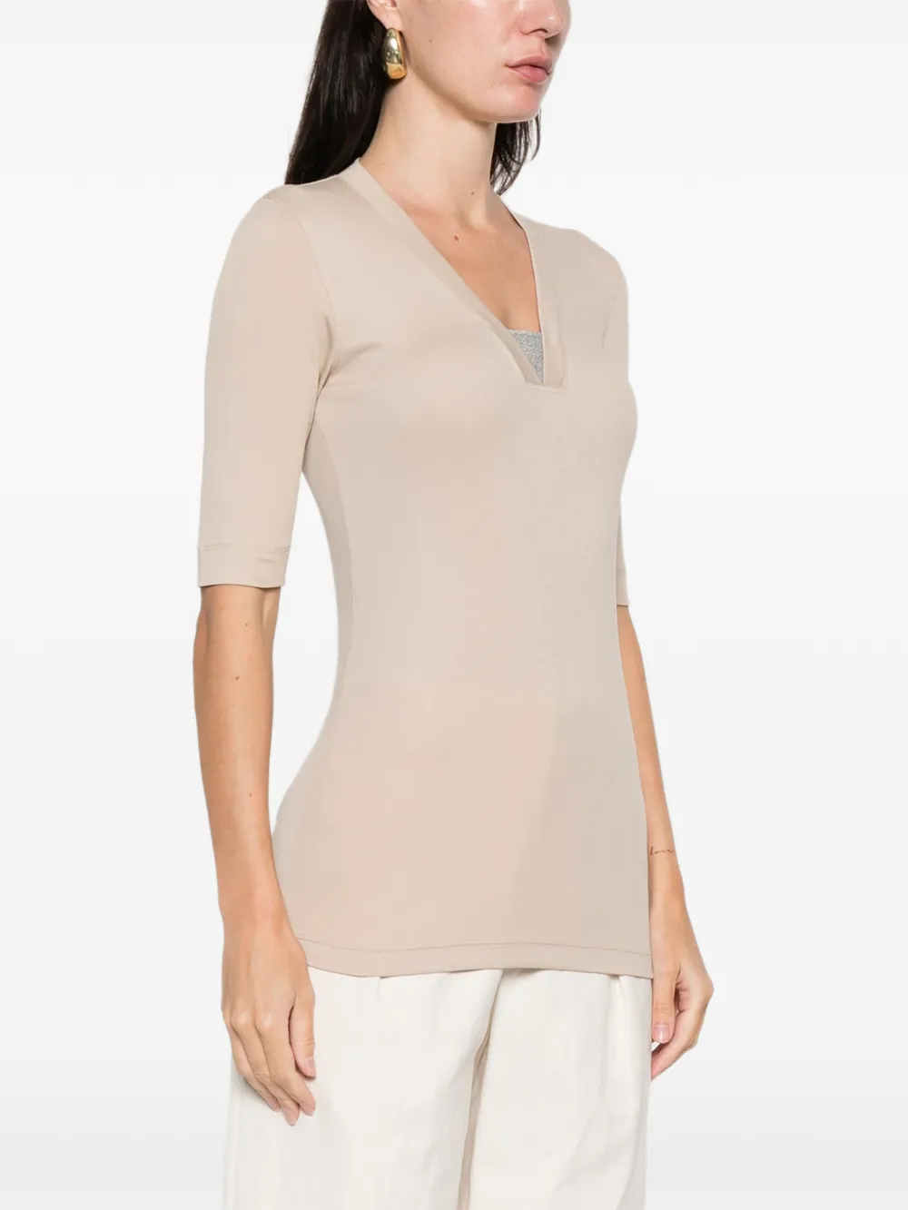  Brunello Cucinelli V-neck Short-sleeve T-shirt - Neutrals 