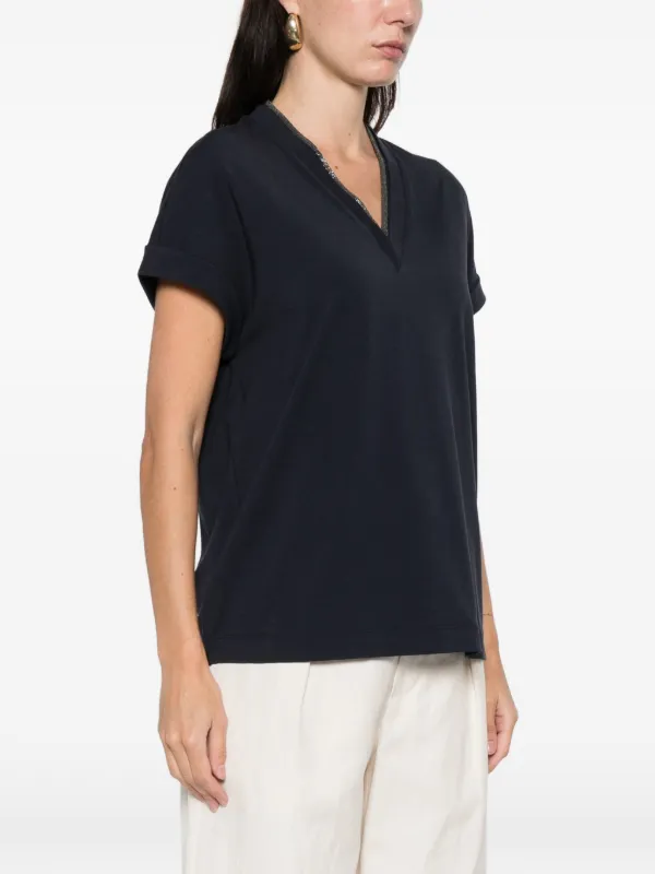 Brunello Cucinelli V-neck T-shirt | Blue | FARFETCH JO