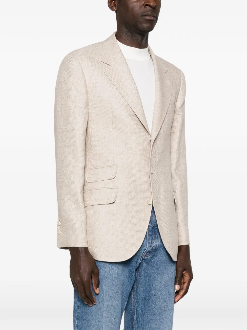 Brunello Cucinelli Blazer met enkele rij knopen Beige