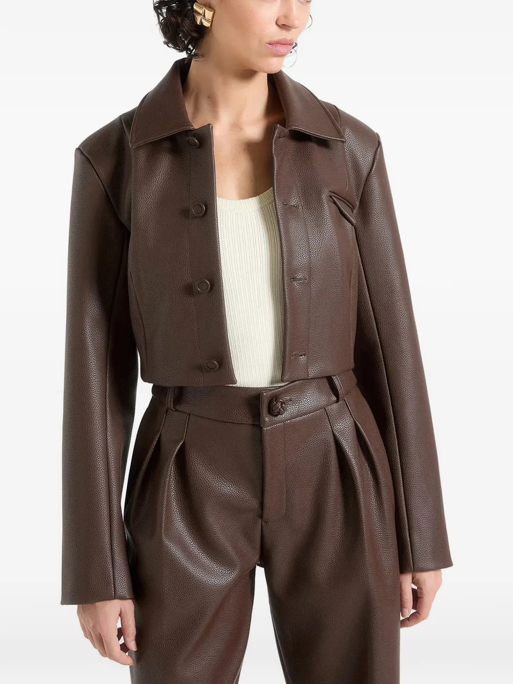 Manière De Voir Ania Pebbled Jacket In Brown